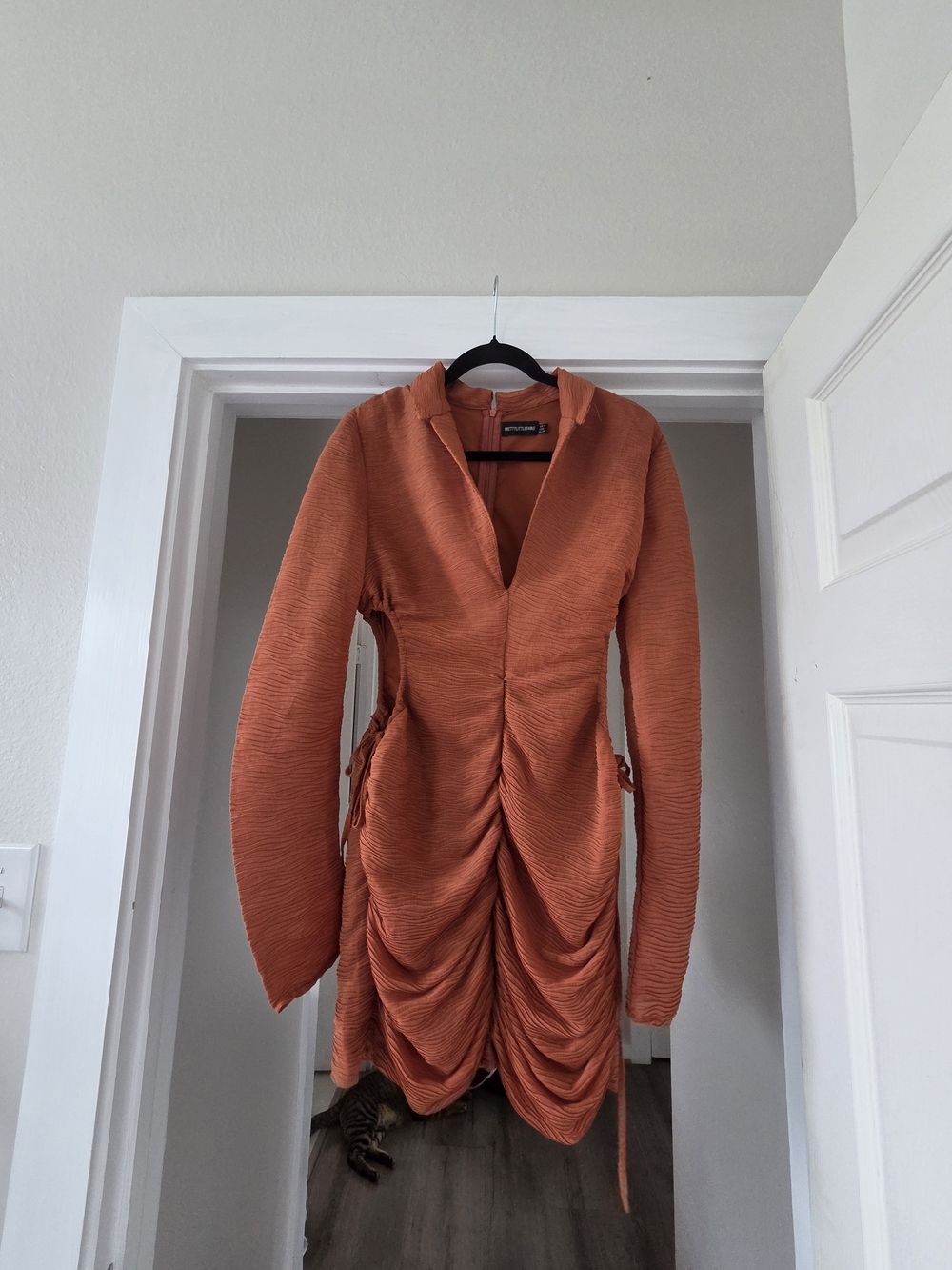 PrettyLittleThing Rust Orange Textured Dress
